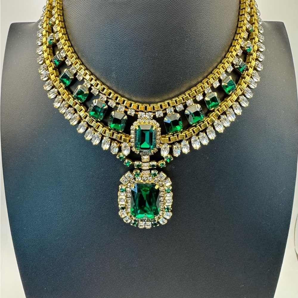 DYLANLEX Parker Necklace| emerald Swarovski Crystal & Gold Statement Piece